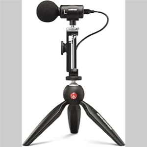 Shure MV88+ Microfono digitale stereo a condensatore Kit video per Apple e Android, con treppiede Manfrotto PIXI, morsetto per telefono, supporto, cavi iOS e USB-C