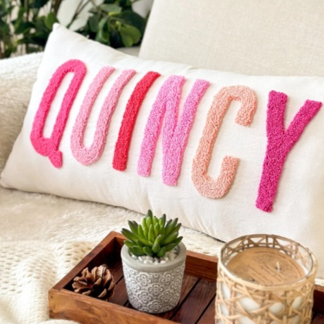 Personalized Baby Girl Room Name Pillow Cover, Baby Girl Nursery Pillow, Punch Needle, Girl Kid Gift, Dorm Gift, Graduation Gift