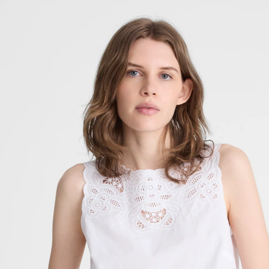 Embroidered Shell Top in Poplin