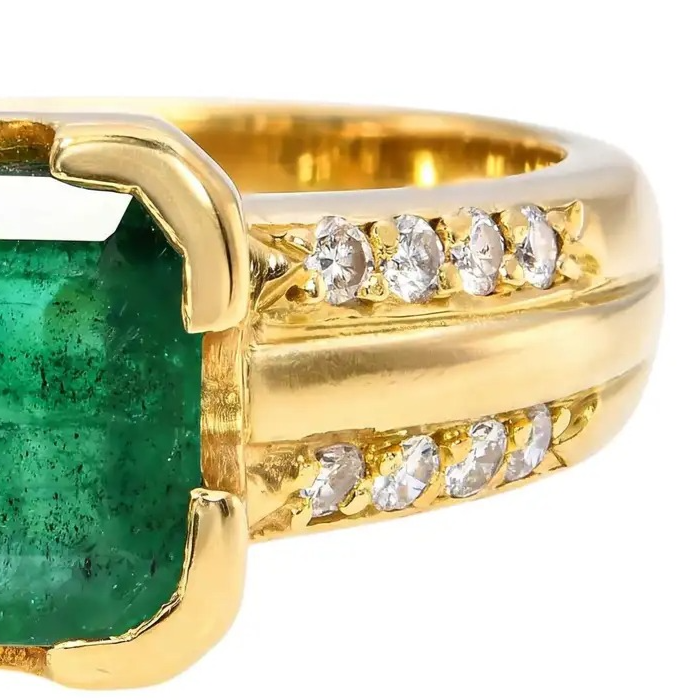 Vintage H Stern 18k Yellow Gold Emerald and Diamond Ring