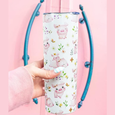 Pink Pig Tumbler with Lid and Metal Straw 20 oz Reusable Vacuum Insulated Cute Pig Cup Mug