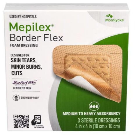 Mepilex Border Flex Flexible, All-In-One Silicone Foam Adhesive Dressing 4" x 4"