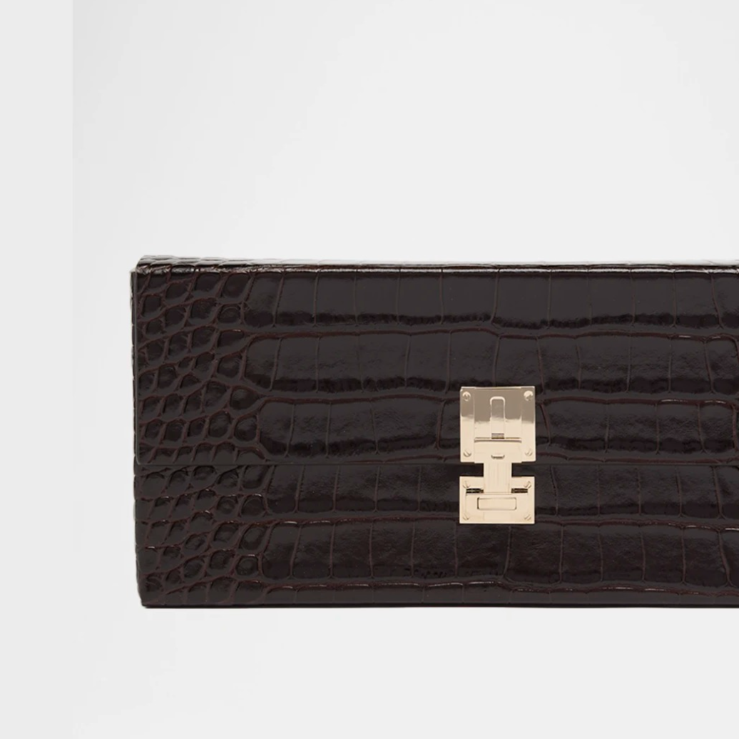 T-Latch Glossed Croc-Effect Leather Clutch Bag
