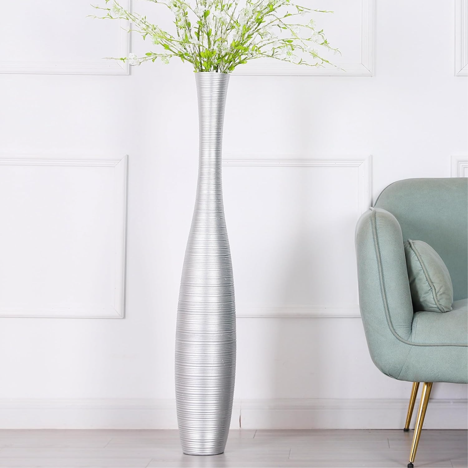 metallic silver floor vase Image