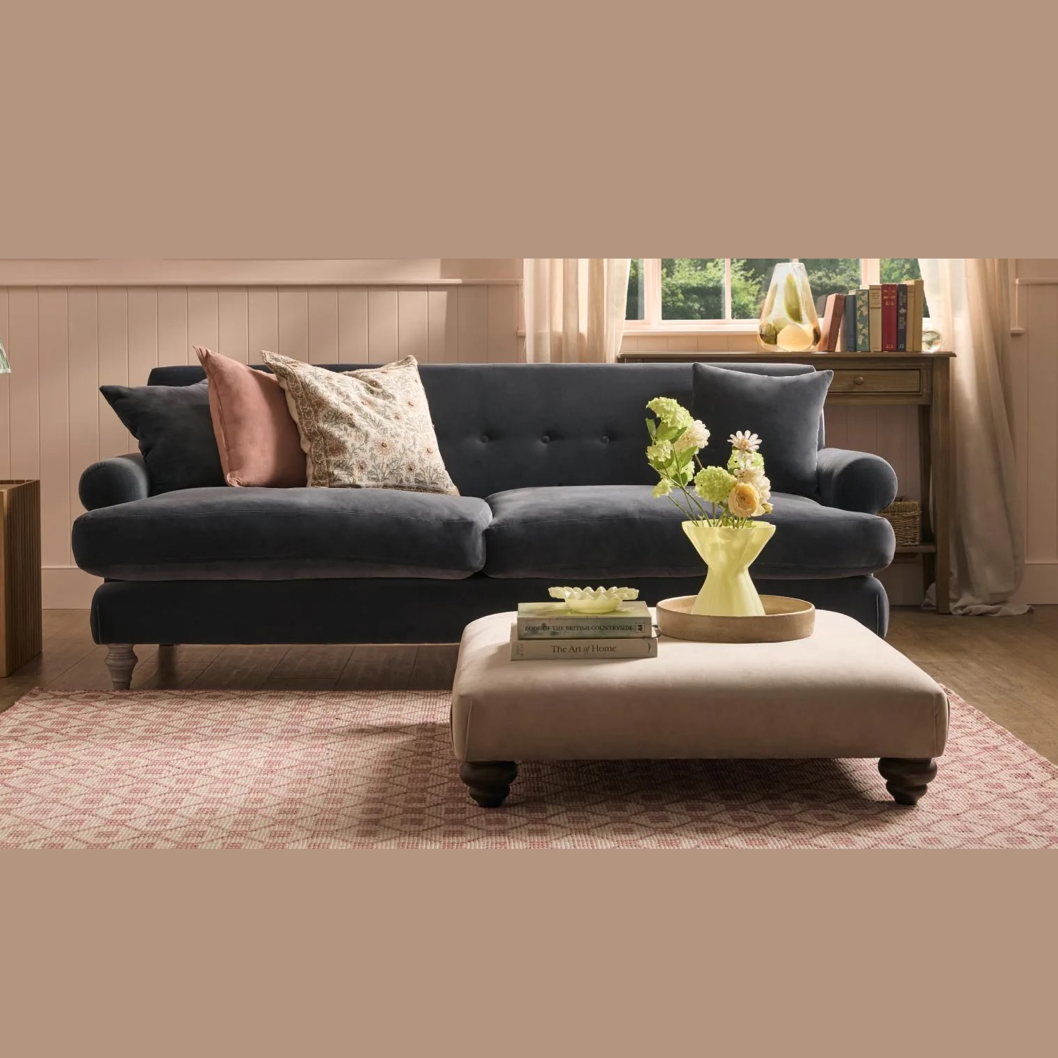 £195o Cox and Cox Reine Midnight Blue Velvet Sofa 