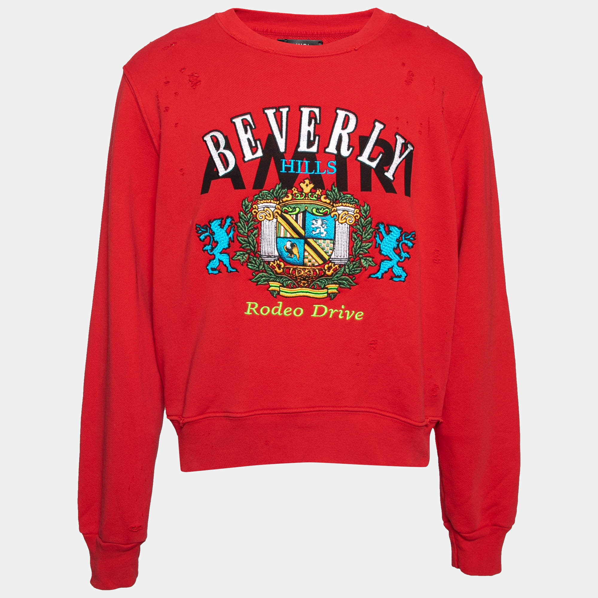 Amiri Red Terry Knit Beverly Hills Crew Neck Sweatshirt S