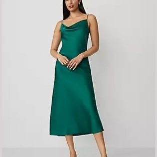 ANN TAYLOR Satin Cowl-Neck Slip Dress - $79
